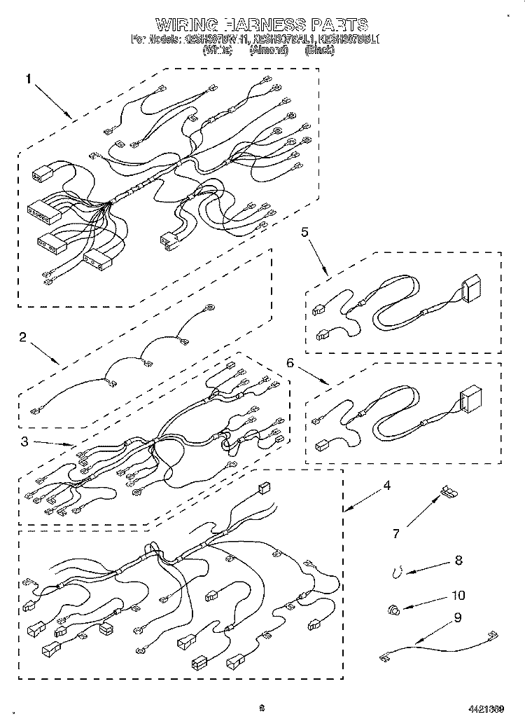 WIRING HARNESS Diagram and Parts List for KESH307BBL1  KitchenAid Range