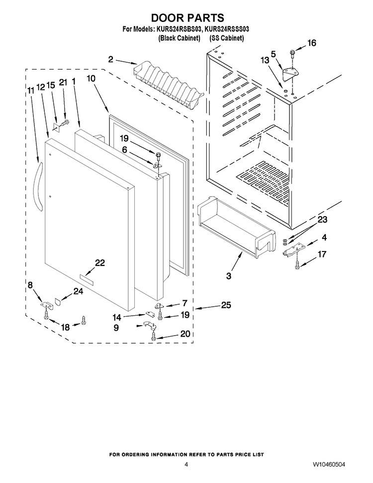 DOOR PARTS Diagram and Parts List for KURS24RSBS03  KitchenAid Refrigerator