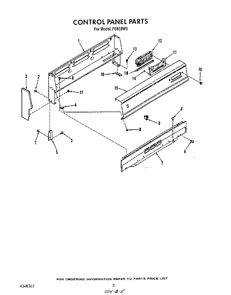 CONTROL PANEL Diagram and Parts List for F8858^0  Whirlpool Range