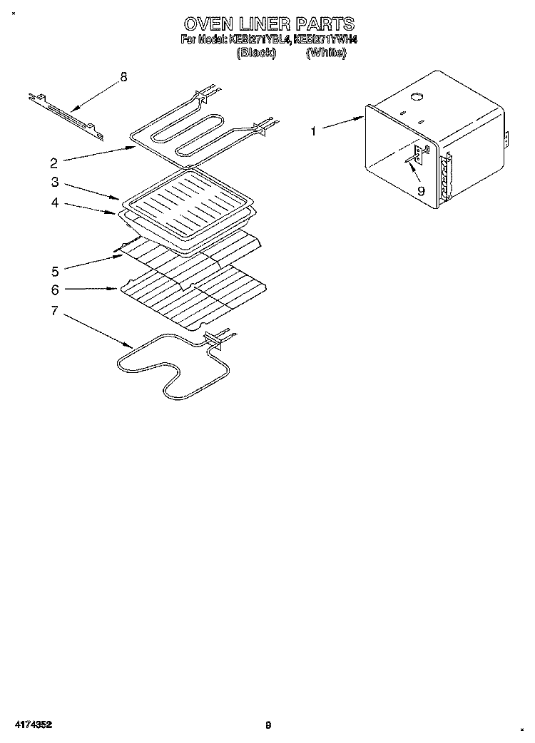 OVEN LINER Diagram and Parts List for KEBI271YBL4  KitchenAid Wall Oven