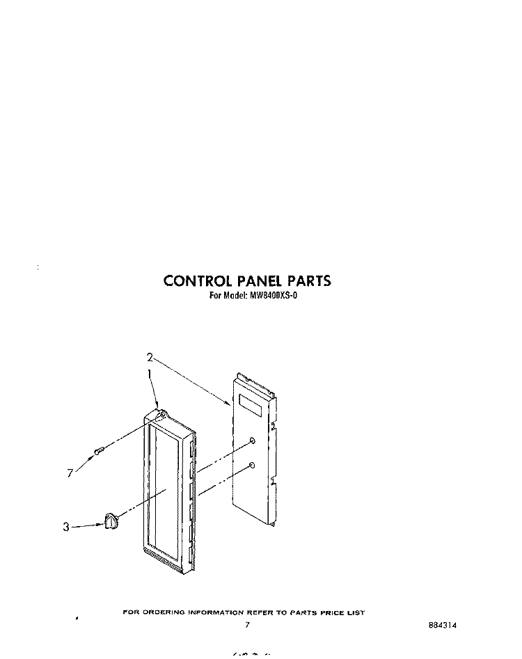 CONTROL PANEL Diagram and Parts List for MW8400XS2  Whirlpool Microwave