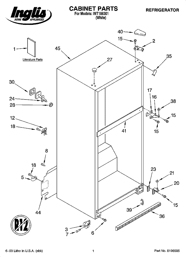 CABINET PARTS Diagram and Parts List for IMT186301  Inglis Refrigerator