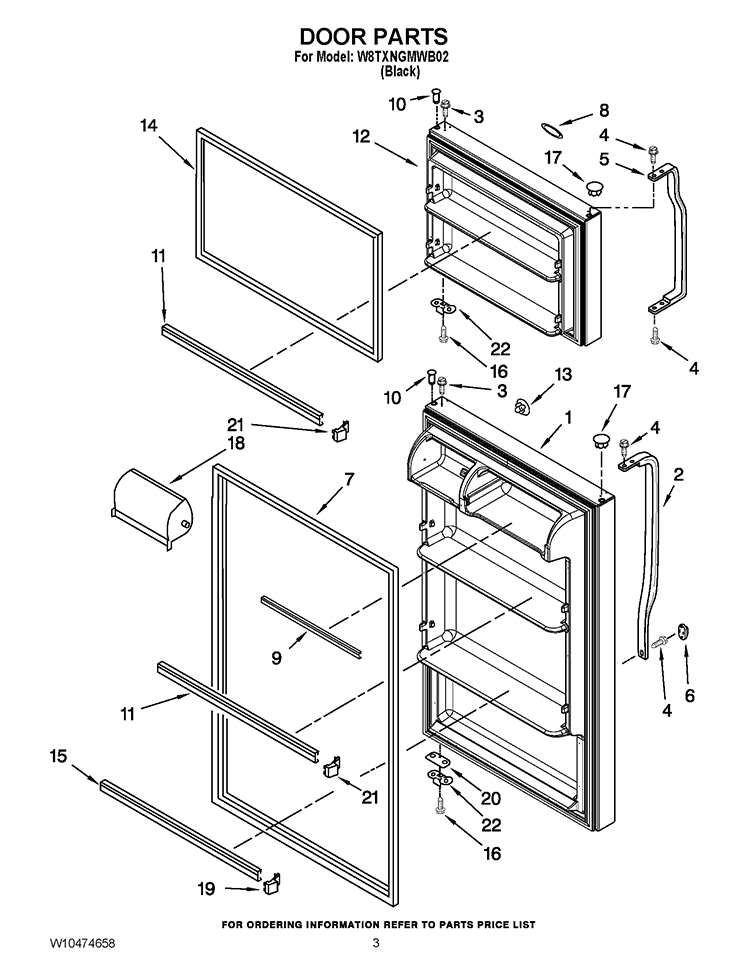 DOOR PARTS Diagram and Parts List for W8TXNGMWB02  Whirlpool Refrigerator