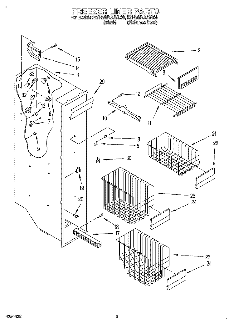 FREEZER LINER Diagram and Parts List for KSRB27QGBL00  KitchenAid Refrigerator