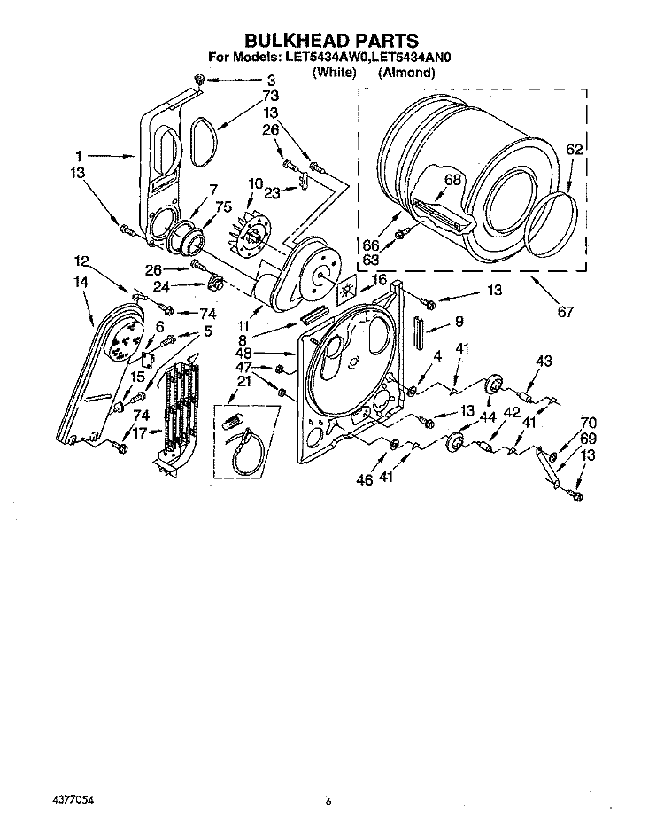 SECTION Diagram and Parts List for LET5434AN0  Whirlpool Dryer