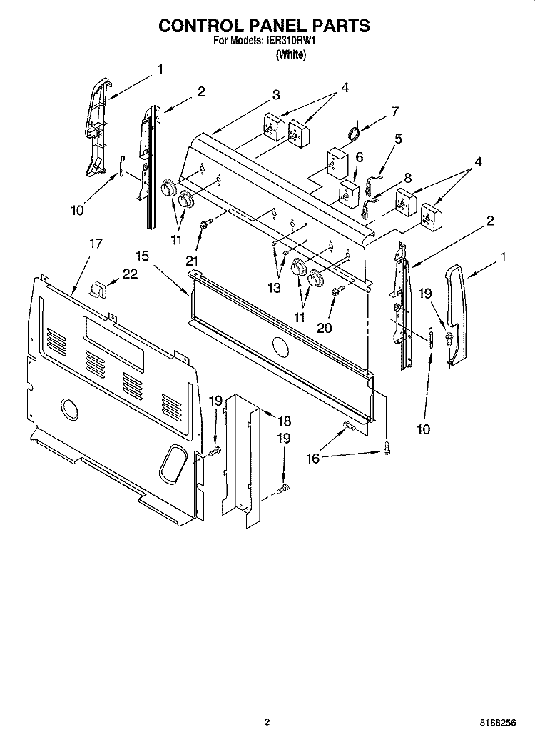 CONTROL PANEL PARTS Diagram and Parts List for IER310RW1  Inglis Range