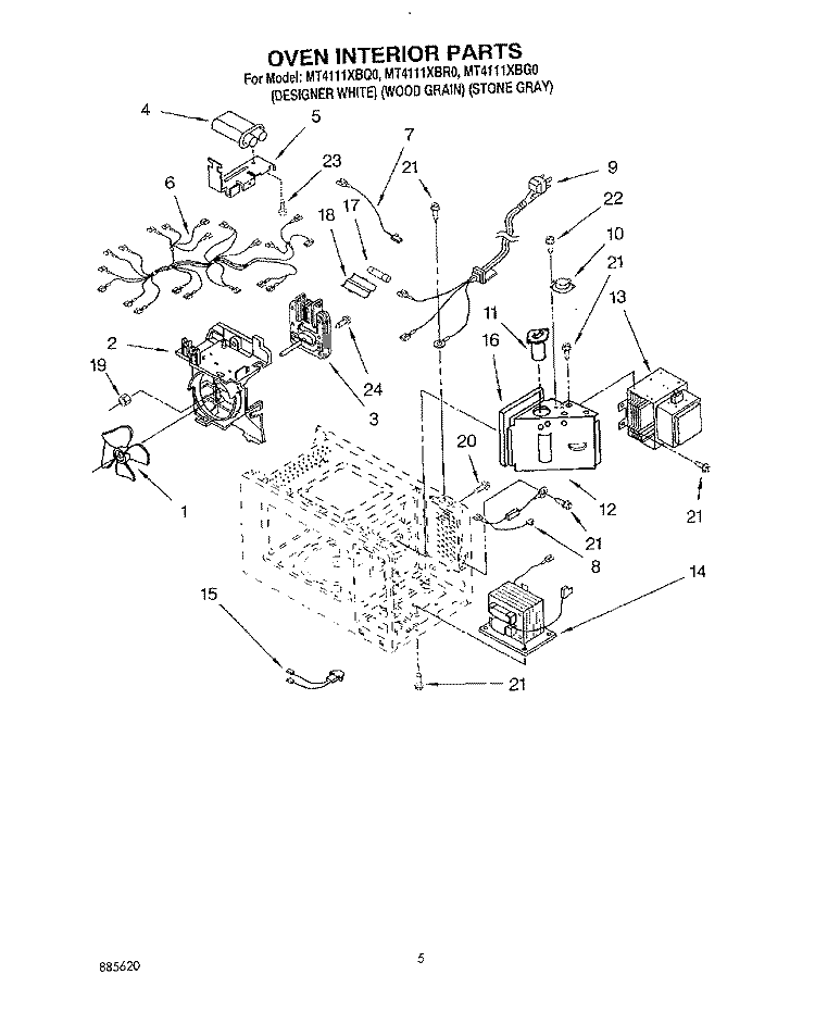 OVEN INTERIOR, LITERATURE Diagram and Parts List for MT4111XBG0  Whirlpool Microwave