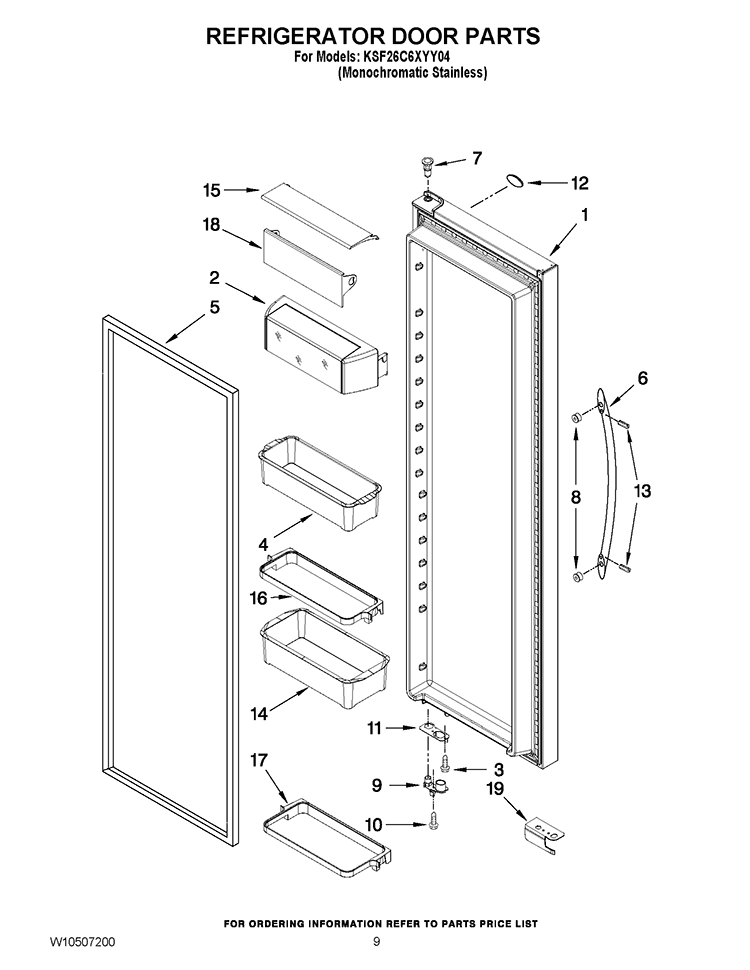 REFRIGERATOR DOOR PARTS Diagram and Parts List for KSF26C6XYY04  KitchenAid Refrigerator