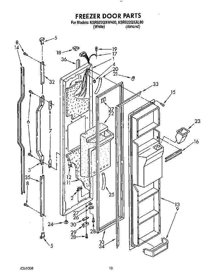 FREEZER DOOR Diagram and Parts List for KSRS22QXWH00  KitchenAid Refrigerator