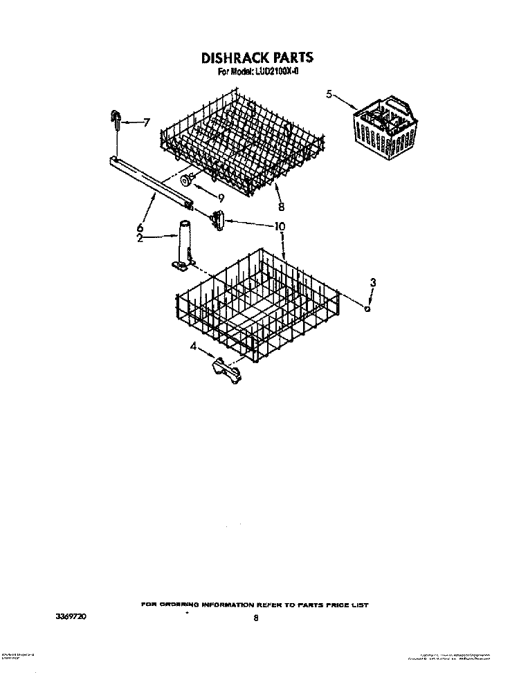 DISHRACK Diagram and Parts List for LUD2100X0  Whirlpool Dishwasher