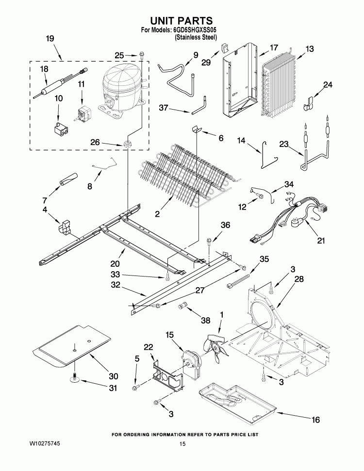 UNIT PARTS Diagram and Parts List for 6GD5SHGXSS05  Whirlpool Refrigerator