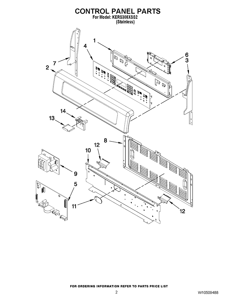 CONTROL PANEL PARTS Diagram and Parts List for KERS308XSS2  KitchenAid Range