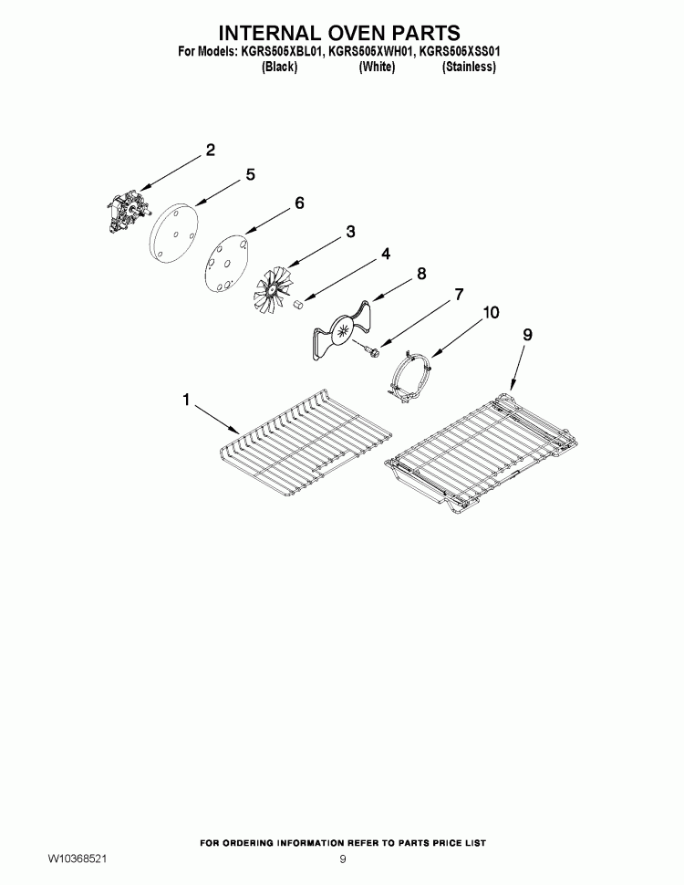 INTERNAL OVEN PARTS Diagram and Parts List for KGRS505XBL01  KitchenAid Range