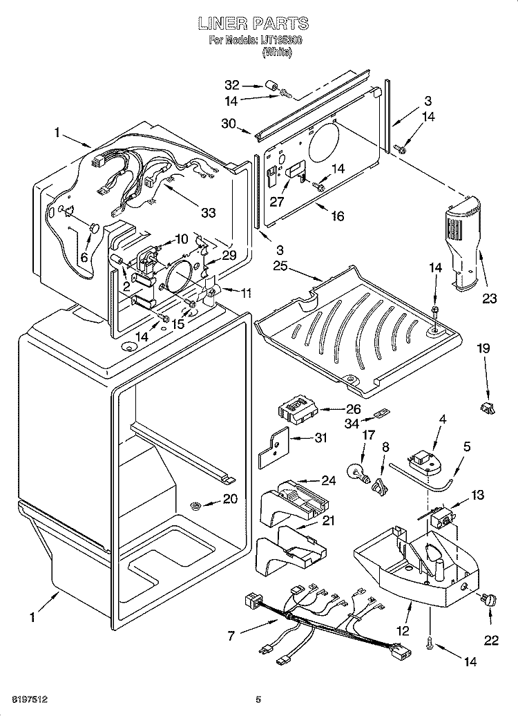 LINER PARTS Diagram and Parts List for IJT195300  Inglis Refrigerator