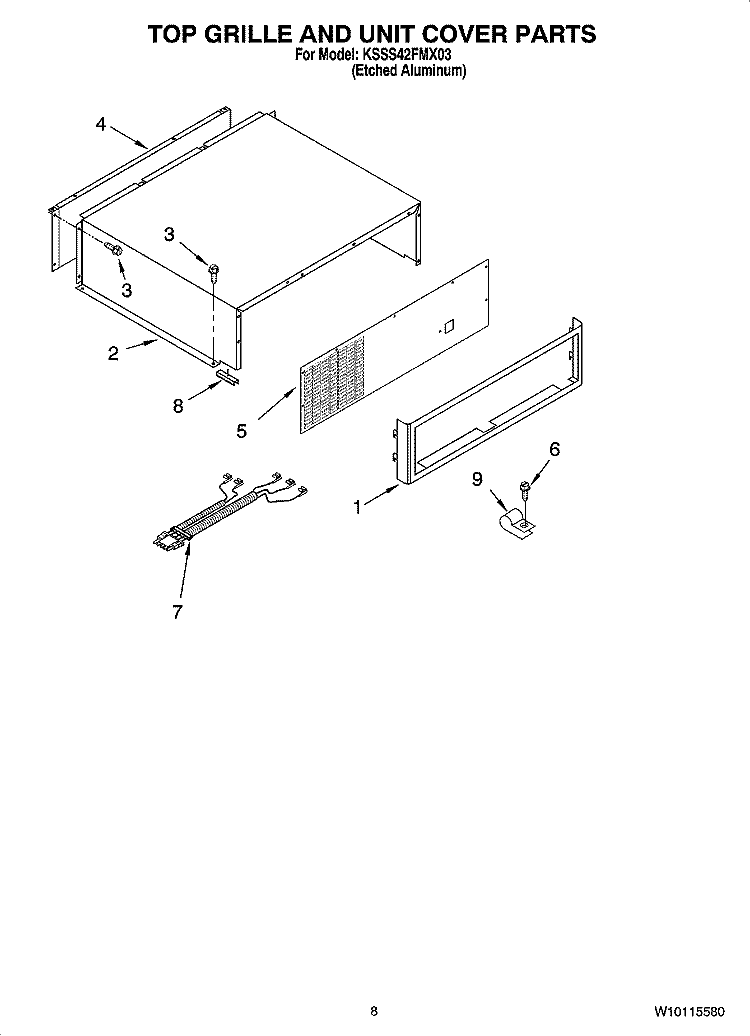TOP GRILLE AND UNIT COVER PARTS Diagram and Parts List for KSSS42FMX03  KitchenAid Refrigerator