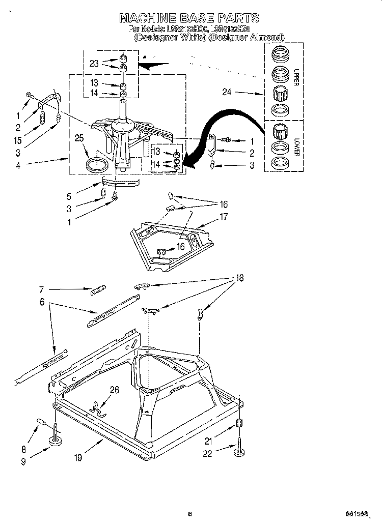 MACHINE BASE Diagram and Parts List for LSR6132HZ0  Whirlpool Washer