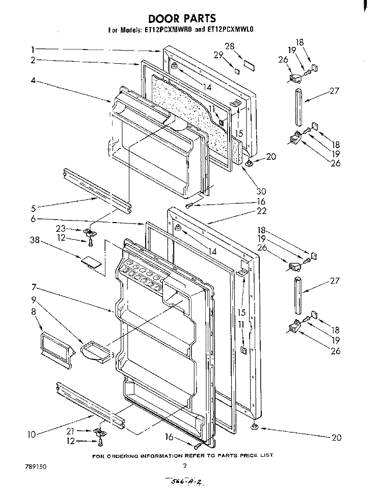 DOOR , LIT/OPTIONAL Diagram and Parts List for ET12PCXMWR0  Whirlpool Refrigerator