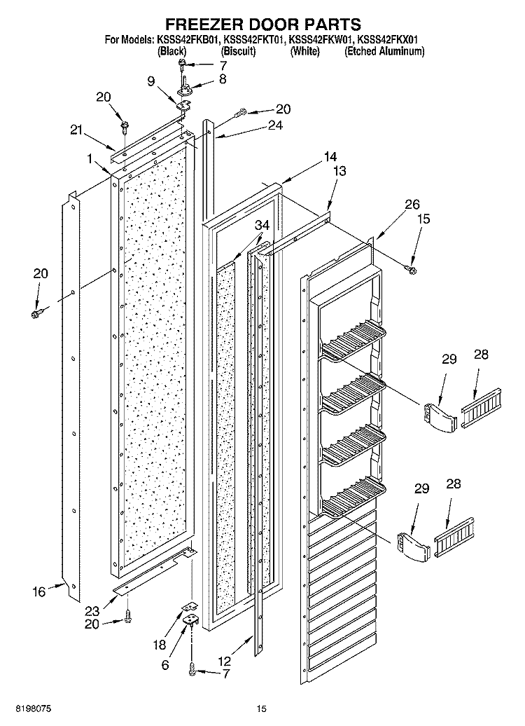 FREEZER DOOR Diagram and Parts List for KSSS42FKW01  KitchenAid Refrigerator