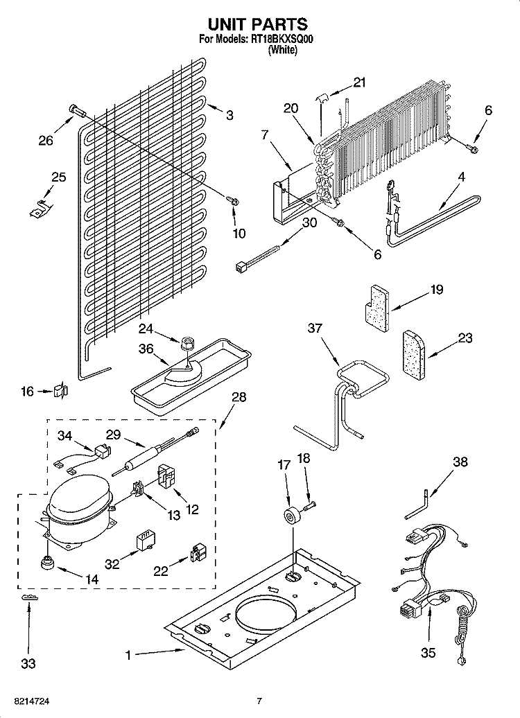 UNIT PARTS Diagram and Parts List for RT18BKXSQ00  Roper Refrigerator