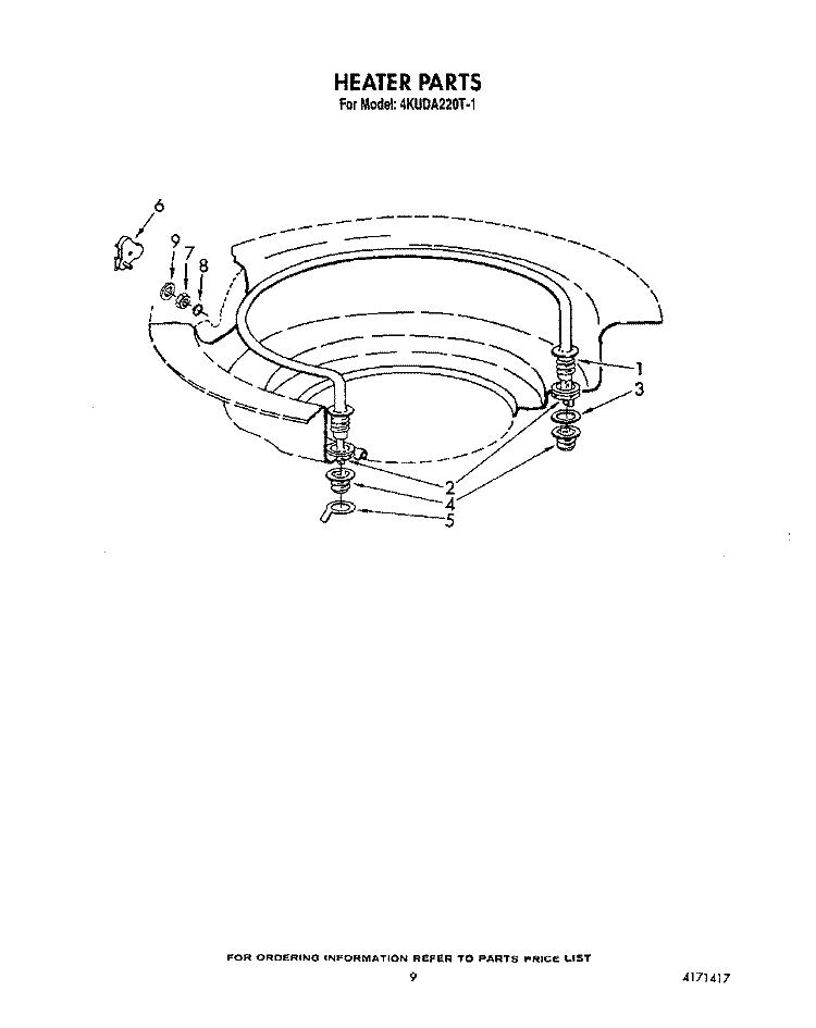 HEATER Diagram and Parts List for 4KUDA220T1  KitchenAid Dishwasher