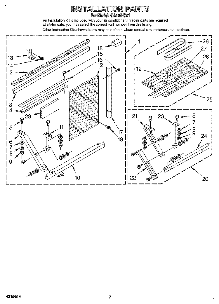 INSTALLATION Diagram and Parts List for CA14WC51  Whirlpool Air Conditioner