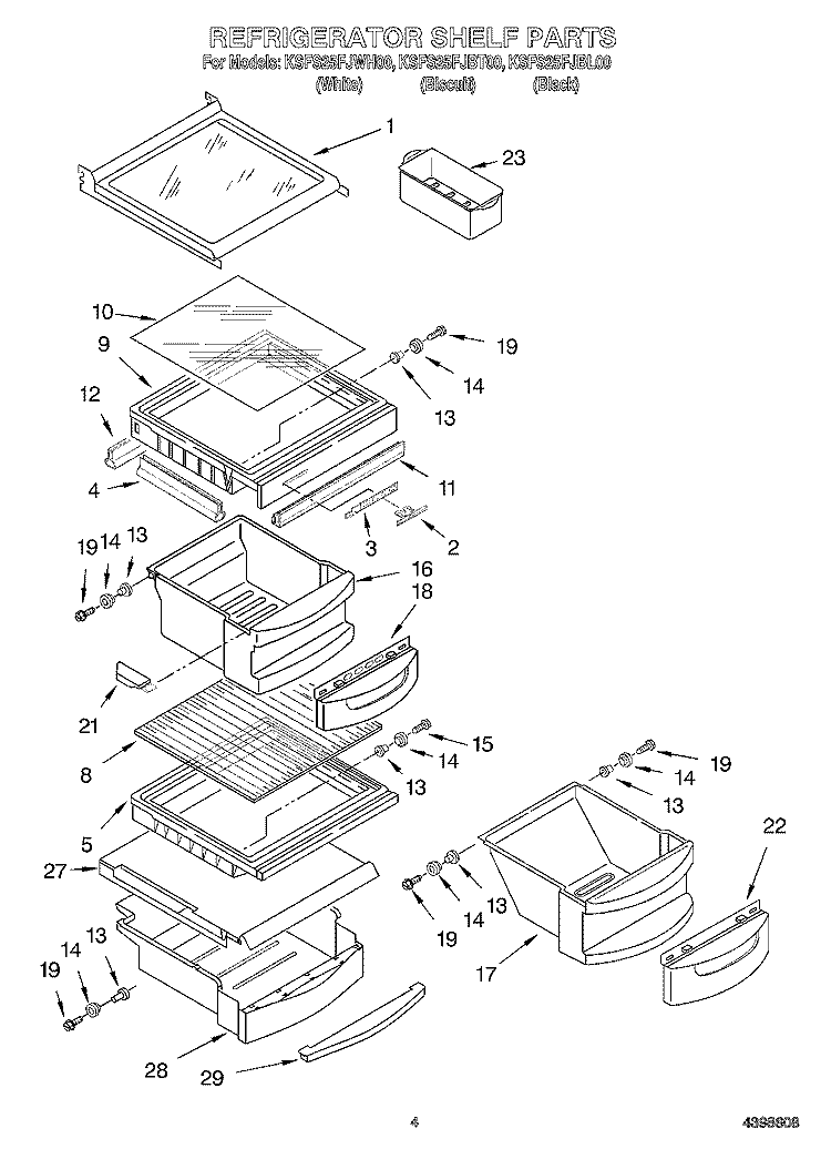 REFRIGERATOR SHELF Diagram and Parts List for KSFS25FJBL00  KitchenAid Refrigerator