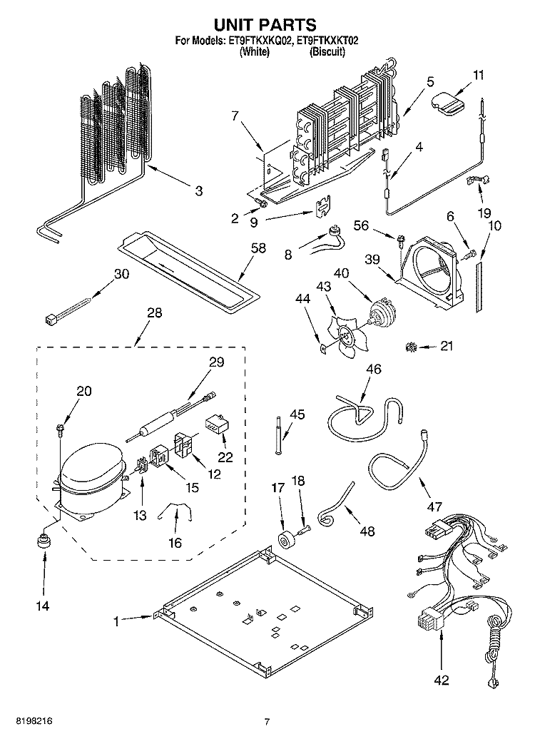 UNIT Diagram and Parts List for ET9FTKXKT02  Whirlpool Refrigerator