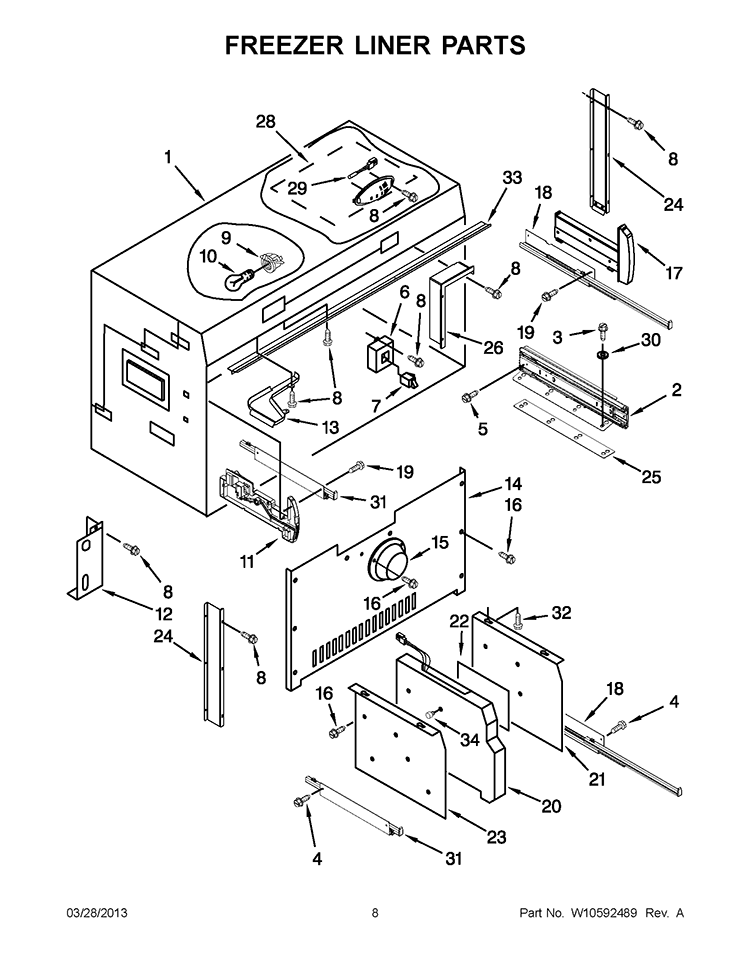 FREEZER LINER PARTS Diagram and Parts List for KBRC36FTS07  KitchenAid Refrigerator