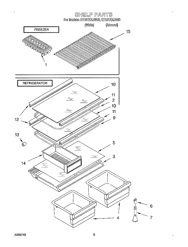 SHELF, OPTIONAL Diagram and Parts List for ET18TKXJW00  Whirlpool Refrigerator