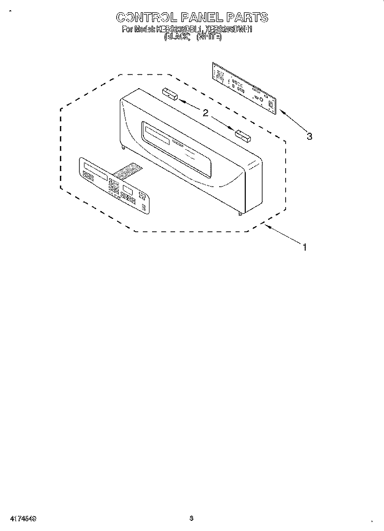 CONTROL PANEL, LITERATURE Diagram and Parts List for KEBS208DWH1  KitchenAid Wall Oven