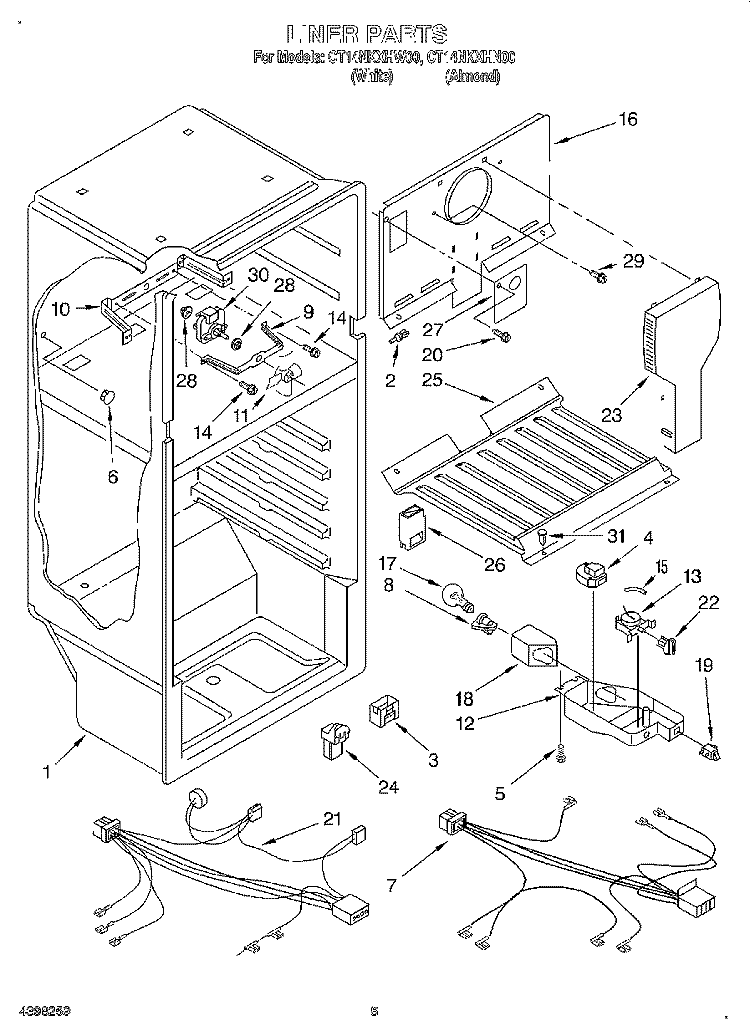 LINER Diagram and Parts List for CT14NKXHW00  Crosley Refrigerator