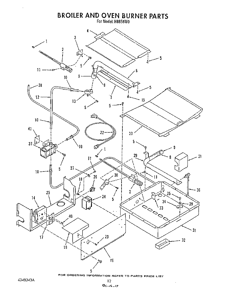 BROILER AND OVEN BURNER Diagram and Parts List for H8858L0  Roper Range