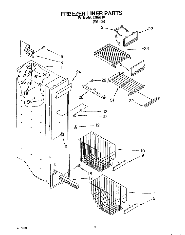 FREEZER LINER Diagram and Parts List for 3XRA710  Whirlpool Refrigerator