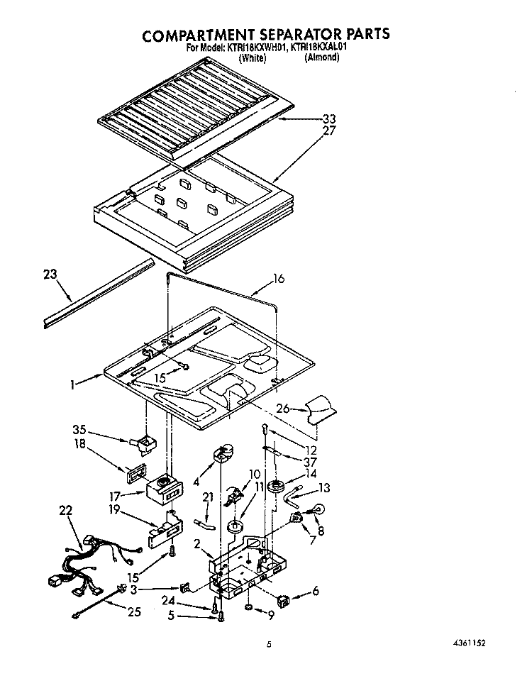 COMPARTMENT SEPARATOR Diagram and Parts List for KTRI18KXWH01  Whirlpool Refrigerator
