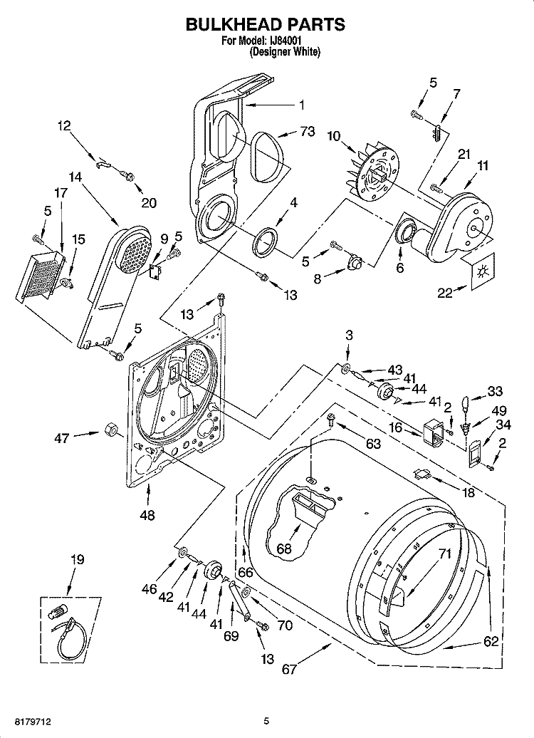BULKHEAD PARTS Diagram and Parts List for IJ84001  Inglis Dryer