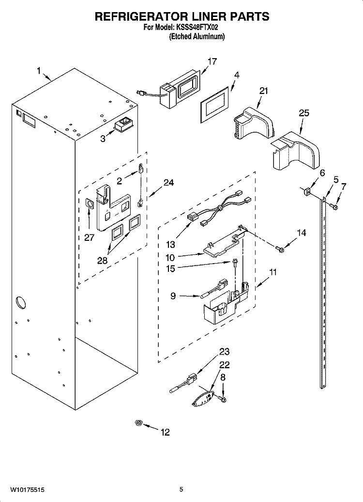 REFRIGERATOR LINER PARTS Diagram and Parts List for KSSS48FTX02  KitchenAid Refrigerator