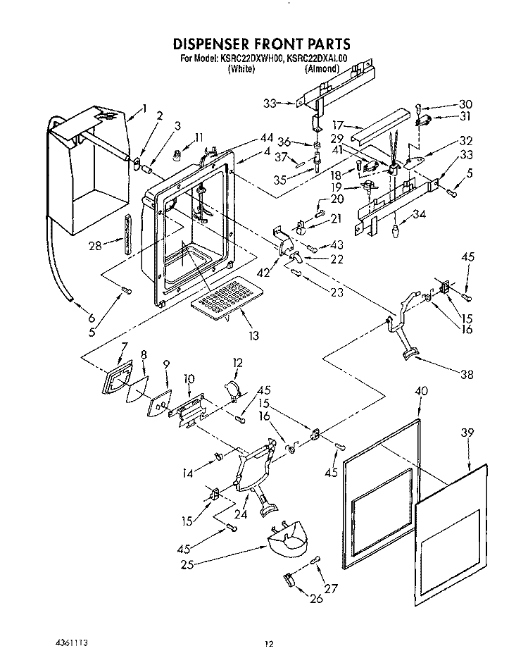 DISPENSER FRONT Diagram and Parts List for KSRC22DXWH00  KitchenAid Refrigerator