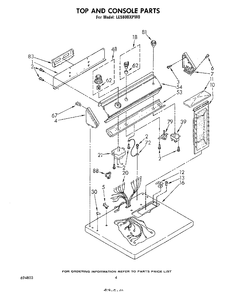 SECTION Diagram and Parts List for LE5600XPW0  Whirlpool Dryer