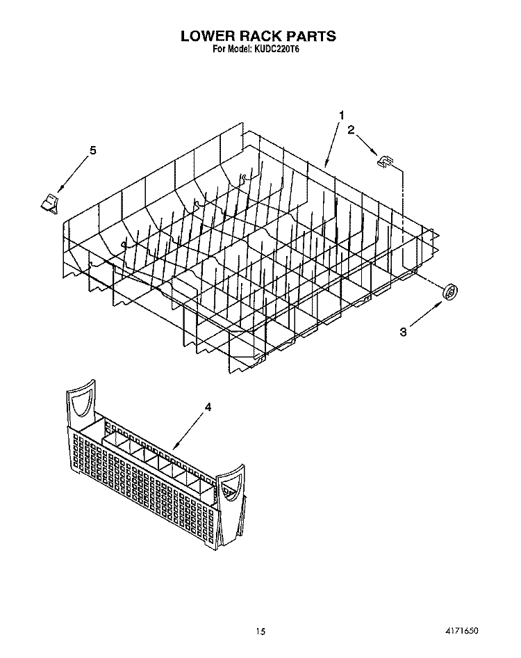 LOWER RACK Diagram and Parts List for KUDC220T6  KitchenAid Dishwasher