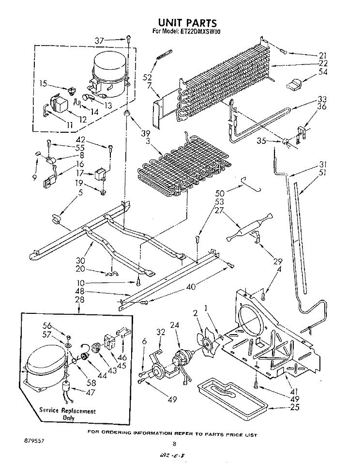 UNIT Diagram and Parts List for ET22DMXSW00  Whirlpool Refrigerator