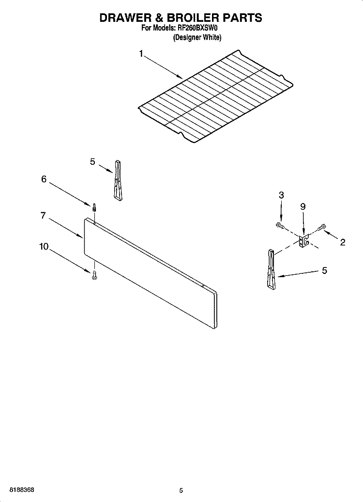 DRAWER & BROILER PARTS Diagram and Parts List for RF260BXSW0  Whirlpool Range