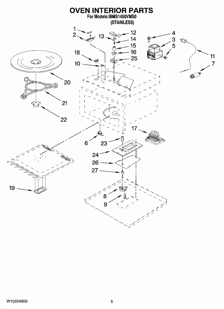 OVEN INTERIOR PARTS Diagram and Parts List for IBMS1450VMS0  Whirlpool Microwave