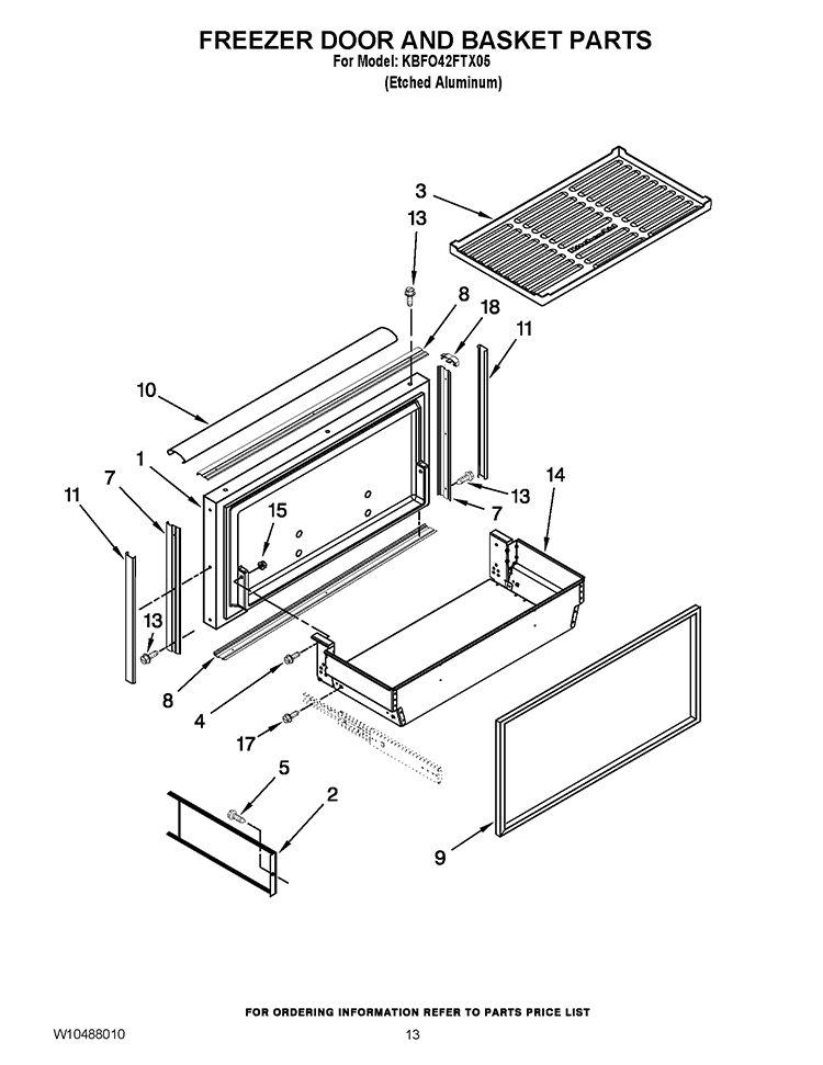 FREEZER DOOR AND BASKET PARTS Diagram and Parts List for KBFO42FTX05  KitchenAid Refrigerator