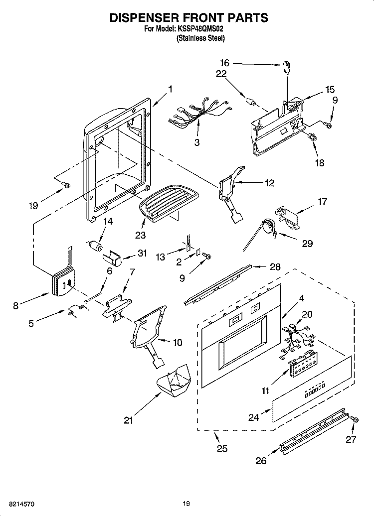 DISPENSER AND FRONT PARTS Diagram and Parts List for KSSP48QMS02  KitchenAid Refrigerator