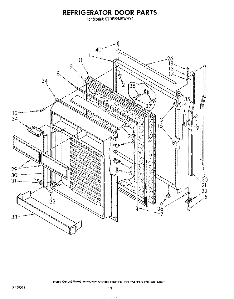 REFRIGERATOR DOOR Diagram and Parts List for KTRF22MSTOY1  Whirlpool Refrigerator