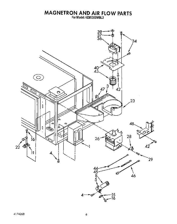 MAGNETRON AND AIRFLOW Diagram and Parts List for KEMI300WBL2  KitchenAid Microwave Oven Combo