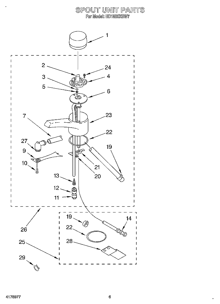 SPOUT UNIT Diagram and Parts List for HD1000XSW7  Whirlpool Miscellaneous