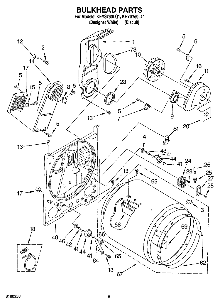 BULKHEAD PARTS Diagram and Parts List for KEYS750LQ1  KitchenAid Dryer