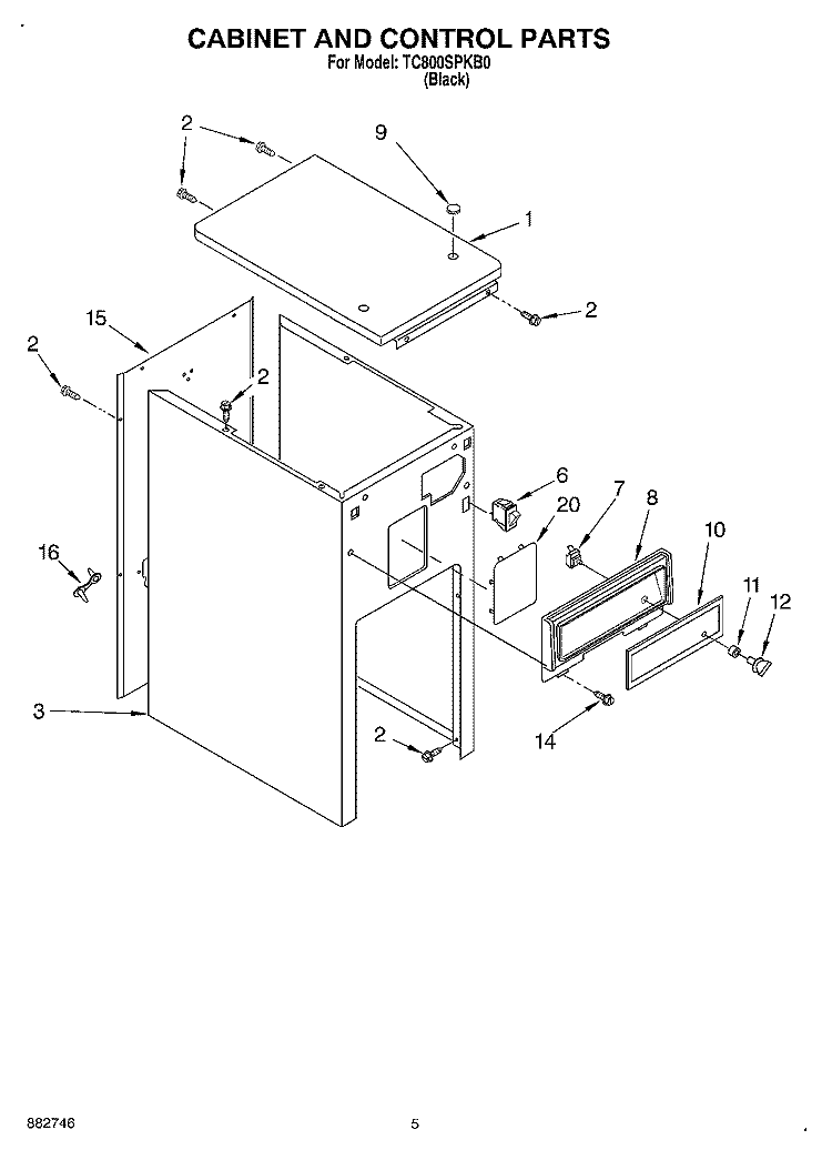 CABINET AND CONTROL Diagram and Parts List for TC800SPKB0  Whirlpool Trash Compactor