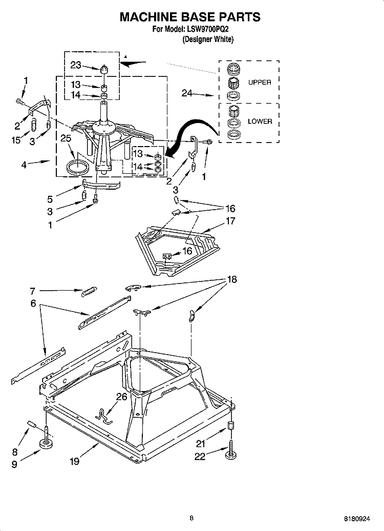 MACHINE BASE PARTS Diagram and Parts List for LSW9700PQ2  Whirlpool Washer